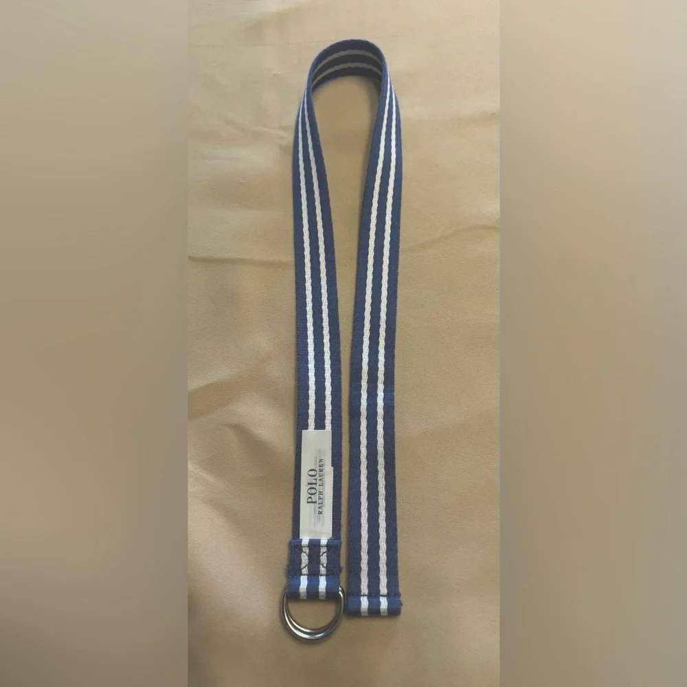 POLO‎ Ralph Lauren Belt Boy Sz 7 Blue White Striped D-Ring Preppy Nautical